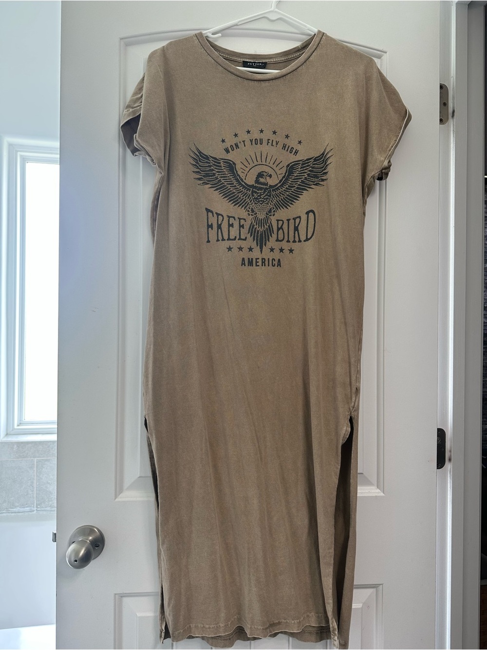 Free Bird Graphic Midi Dress in Taupe